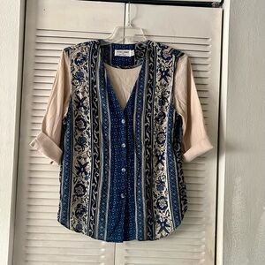 Alfred Dunner Blue and Cream Women's Top